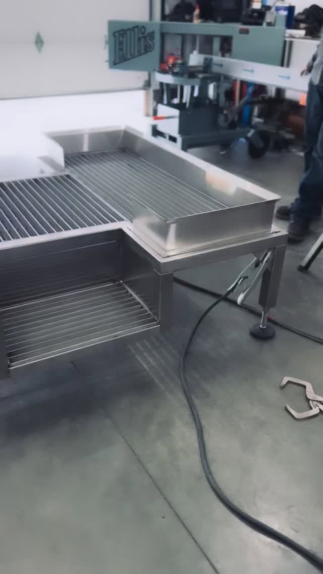 Stainless steel tables in the shop